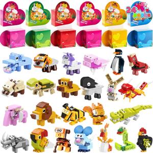JOYIN 24 Packs Valentines Animal Building Blocks with Hearts Party Favors for Kids Valentine Classroom Prize, Classroom Gift Exchange School Rewards