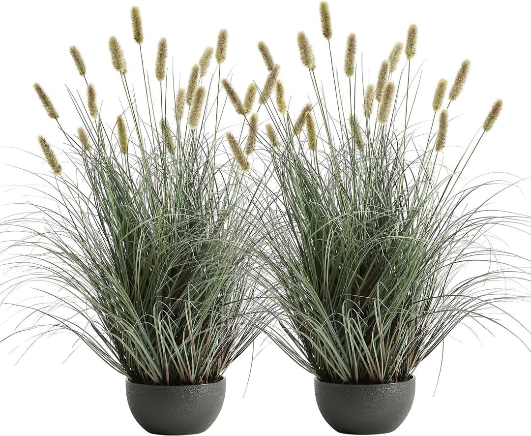 3ft Faux Onion Grass Set of 2, Indoor Outdoor Artificial Plant and Greenery