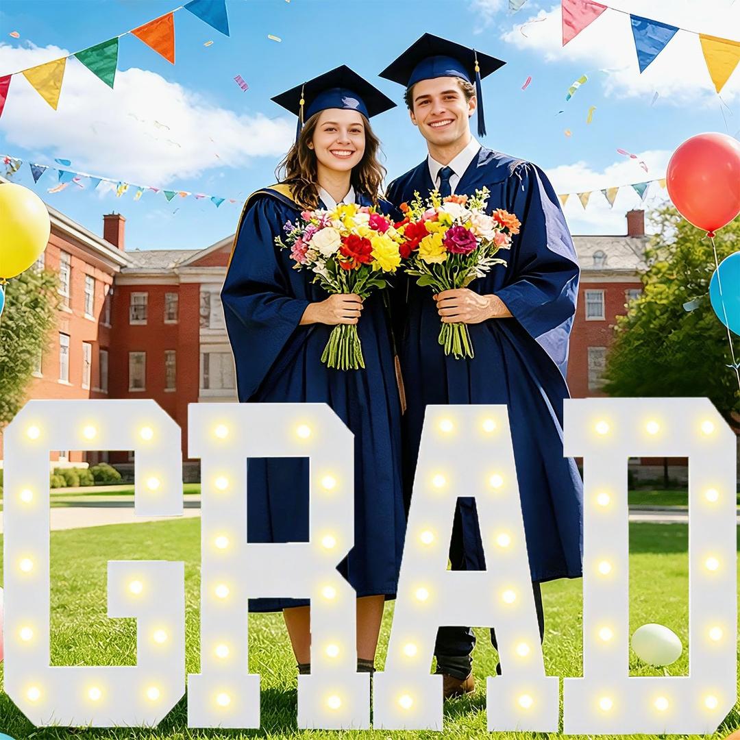 Pooqla Graduation Decorations 2026, 2.4FT Marquee Light Up Letters GRAD for Class of 2026 Decorations, Pre-cut Foam Board Party Decorations for Kindergarten Preschool High School College