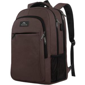 MATEIN Laptop Backpack, Extra Large TSA Friendly 17.3 Inch Travel Computer Backpack with USB Charging Port, Anti Theft Carry On Flight Approved Business Work College Backpack Bag for Men Women, Brown