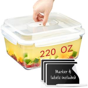 Extra Large Oven Safe Glass Food Storage Container with Airtight Locking Lid & Handle. 6500ml / 220oz / 28 Cup - Storing Lunch Food, Vegetables, Fruits, Baking Casserole, Roasting Turkey, BPA Free.