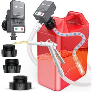 Portable Fuel Transfer Pump - Nozzle for Quick Flow Control, Battery Powered, 3.2 GPM, No Spill, 3 Tank Adapters for Gas/Diesel/Kerosene/Water (Gray)