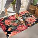 Peony Floral Indoor Door Mat,Non-Woven Fabric Door Mat,Anti-Slip Backing Welcome Mat for Front Door,Indoor Entrance,Kitchen, Bedroom,Living Room-Durable Floor Mat for Home Decor & All Seasons