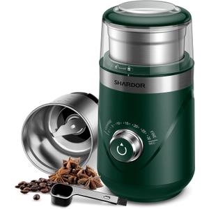 SHARDOR Electric Super Silent Blade Coffee Grinder, Timed Grind Control Rotary Knob, Adjustable Coarse to Fine for Coffee Beans, Spices & Herbs, with 1 Removable Stainless Steel Bowl, Green