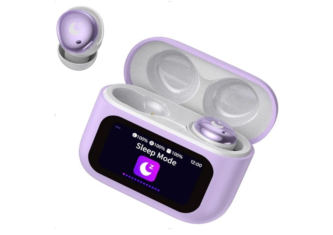 Sleep Earbuds Bluetooth 5.4 Smart Touch Screen Ear Buds, 48H Playtime Mini Sleep Headphones Small Design for Side Sleepers, Crystal-Clear Calls, 5 EQ Modes, IPX7 Waterproof Earphone Purple