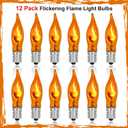 Flicker Flame Light Bulbs, Orange Flame Replacement Bulbs E12 Candelabra Base Light Bulbs for Electric Window Candles Halloween Indoor Outdoor String Lights, 1 Watt, 120 Volt(12 Pack)