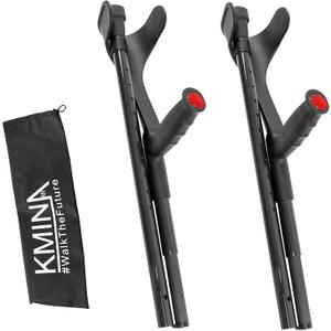 KMINA PRO - Folding Carbon Fiber Crutches (x2 Unit, Open Cuff), Adjustable Forearm Crutches for Adults - Made in Europe
