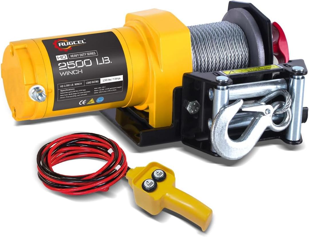 RUGCEL WINCH 2500lb Electric Winch,ATV UTV Towing Trailer Winch,with Roller Fairlead, Mount Plate