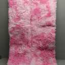 Terrug Tie-Dyed Pink Fluffy Area Rug for Bedroom, 3x5 Ft Shag Throw Rugs, Soft Machine Washable Plush Carpet with Non Slip Backing for Girls Kids Room Bedside Floor Decoration (3' x 5' (Rectangular))