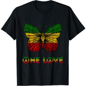 One Pride Love Rasta Butterfly Reggae Hippie Rastafari Roots T-Shirt