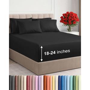Extra Deep Queen Sheet Set - 6 Piece Breathable and Cooling Sheets - Hotel Luxury Bedding for Women, Men, Kids & Teens - Easy & Secure Fit - Soft, Wrinkle Free and Comfy - Extra Deep Pockets - Black