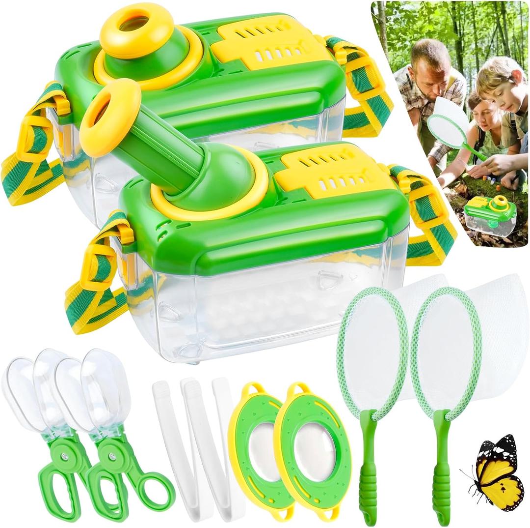 10Pcs Bug Catcher for Kids Insect Catching Kit 360 Rotating Viewing Angle with Butterfly Net Tweezer Magnifying Glass Clamp Outdoor Explorer Activities for Age 3-5 5-8 8-12