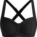 ZAFUL Women Bikini Top Only-Ruched Bra Padded Bathing Suit Top Cross Back Vintage Retro Bathing Suit Tops 2025 (Medium)