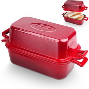 Demine Bread Pan Enameled Cast Iron Loaf Pan with Lid, Bread Oven, Dutch Oven Loaf Cast Iron for Baking Homemade Sourdough Bread