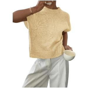 SOLY HUX Women's Short Sleeve Sweater 3D Floral Sweaters Pullover Tank Tops Knit Vest Trendy Fashion Clothing, Large