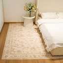 8x10 Soft Washable Area Rugs for Living Room and Bedroom, Non-Slip Stain Resistant Indoor Carpet, Cozy Floor Mat for Dining Room, Office, Under TableStain Resistant Persian Beige Floral