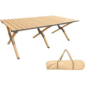 Folding Camping Table, Roll-Up Folding Table with Carry Bag, Portable Aluminum Picnic Table, Low Height Beach Table for Outdoor Use, Travel, BBQ & Hiking, Easy Assembly (Natural), 23.62" x 45.67" x 17.72"