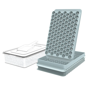 WIBIMEN Mini Ice Cube Trays, 0.55” Tiny Pebble Ice for Iced Coffee & Cocktails, Fast Chill, Easy Twist Release, Stackable with Lid & Storage Bin (2 Pack, Blue)