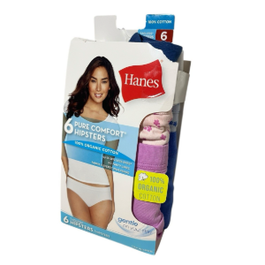 Hanes Womens Underwear Briefs, 6-Pack, Pure Comfort Organic Cotton Brief Panties, Full Coverage, Size 6/M
