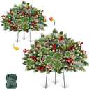 Timer - 2 Pack 24 Inch Lighted Outdoor Christmas Tree Urn Fillers Decorations,Warm White&Colorful Lights 8 Mode,Snowy Pinecones Red Berries Battery Operated Tripod Stake Holiday Planters Porch Pathway