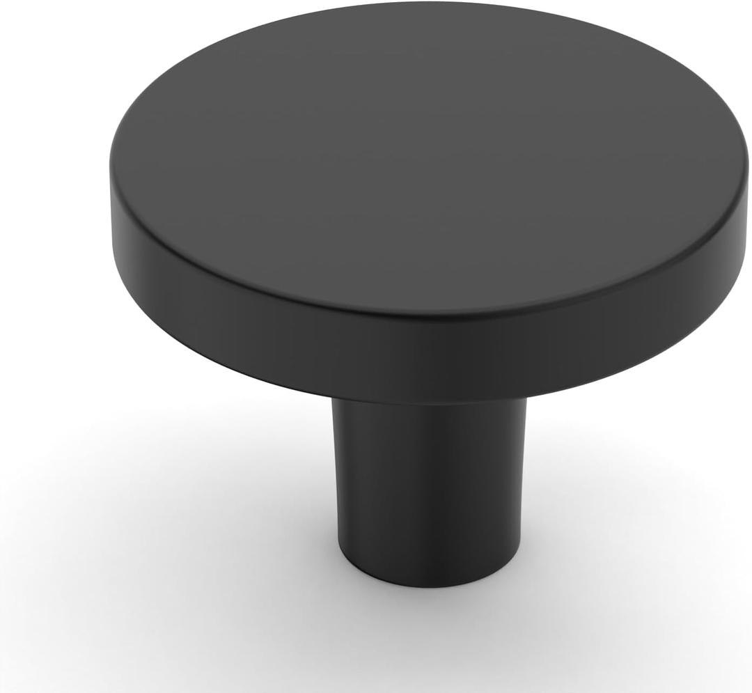 Amerdeco 30 Pack Matte Black Cabinet Knobs Single Hole Cabinet Pulls 1 Inch (30MM) Diameter Round Drawer Knobs and Pulls for Bathroom Cabinets K0021
