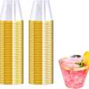 WELLIFE 120 PCS Gold Plastic Cups,9 oz Clear Plastic Cups,Disposable Glasses for Party and Wedding