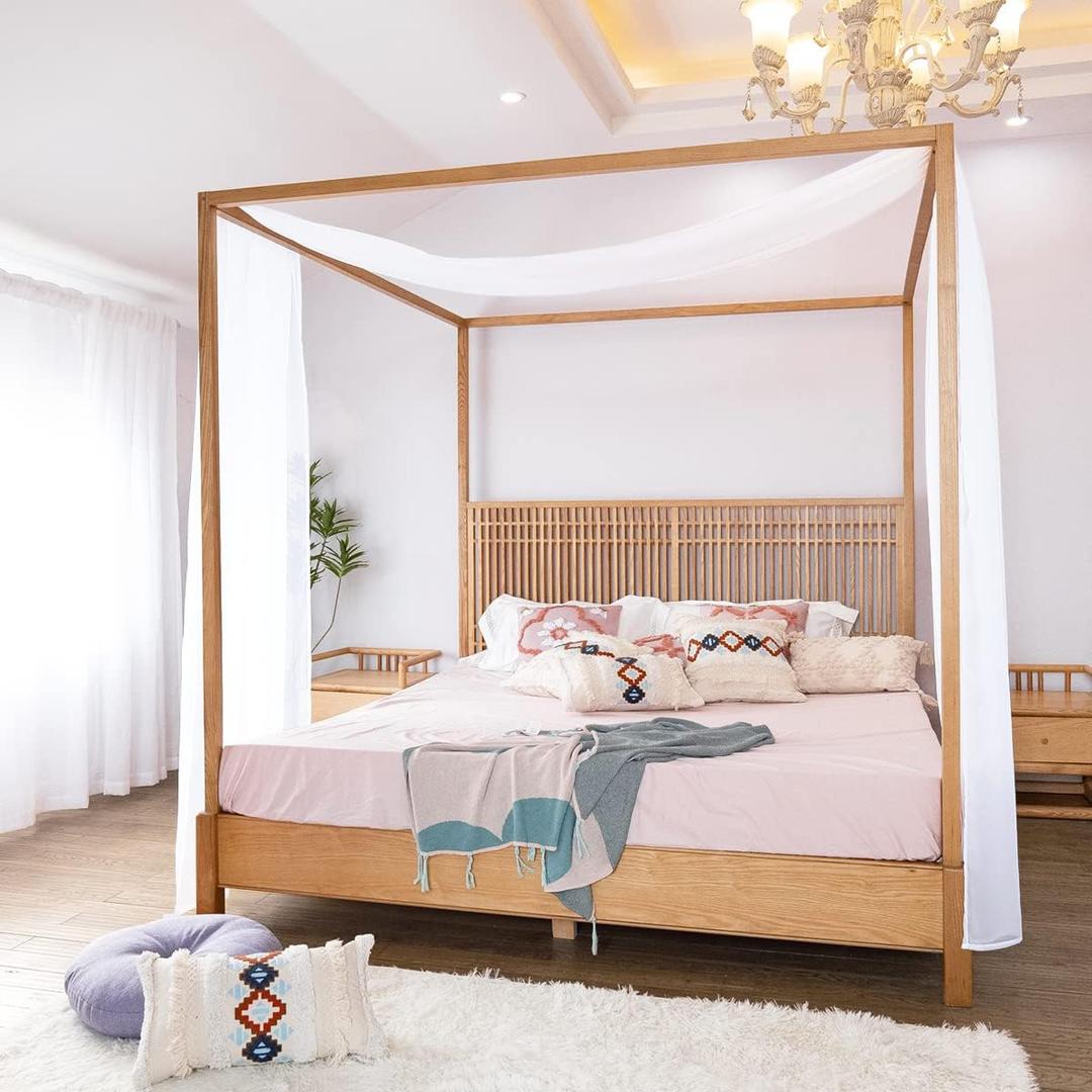 Linentalks White Canopy Bed Scarf for Queen & Full Bed, Luxury Queen Canopy Bed Curtains, White Canopy Bed Drapes, Four Post Bed Canopy Drapes, Sheer Bed Canopy Scarf 1 PC 52X228 Bed Tulle Canopy