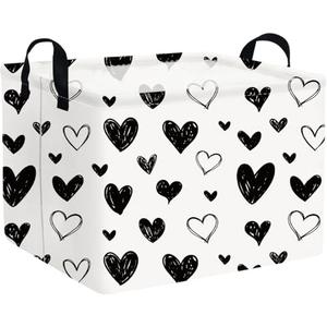FXOCSHE Heart-Shaped Collapsible Waterproof Laundry Basket, Black Hearts