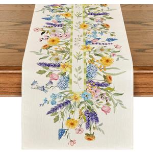 Artoid Mode Bloom Flowers Tulip Spring Table Runner, Seasonal Easter Holiday Kitchen Dining Table Decoration for Home Party Indoor 13x48 Inch