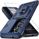 Janmitta Compatible with Samsung Galaxy S26 Ultra Case Built in Slide Camera Lens Cover+Screen Protector+Finger Ring Holder Kickstand,Heavy Duty Shockproof Full Body Phone Cover,2026 Blue