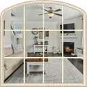HOITUZYUS 36x36 Inch Wooden Wide Arched Mirrors for Wall with Window Girds, Large Farmhouse Decorative Mirror for Living Room, Entryway, Hallway, Fireplace, Bathroom