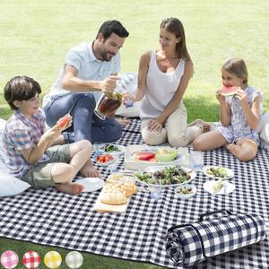 ZAZE Picnic Blankets Machine Washable, 80''x80'' Extra Large Waterproof Sandproof Foldable Compact Beach Blanket, Oversized XL Outdoor Mat for Spring Summer Camping, Park, Travel Grass (Blue and White)