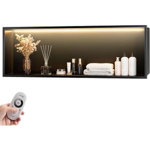 WICHEMI Shower Niche No Tile Needed for Bathroom Storage, Shower Niche LED Lights Waterproof Recessed Wall Niche 36" X 12" 304 Stainless Steel Bathroom Niche for Shower Wall, Matte Black (Warm White)
