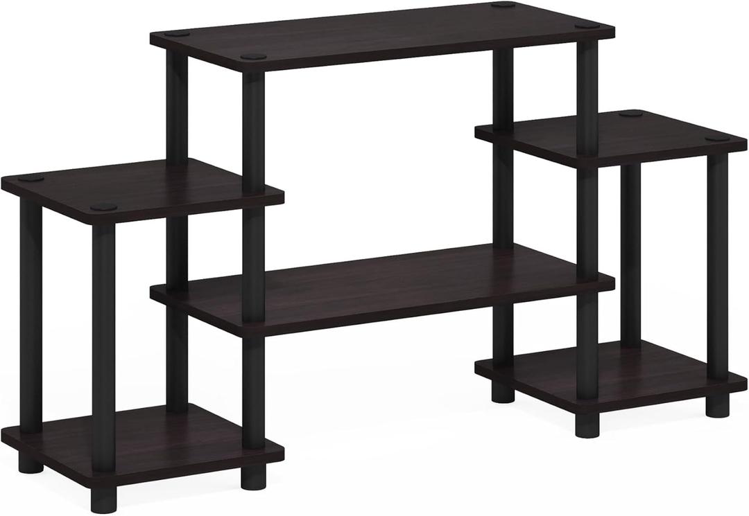 Furinno Turn-N-Tube No Tools Entertainment Center, Round, Square corner, Dark Walnut,11257DWN