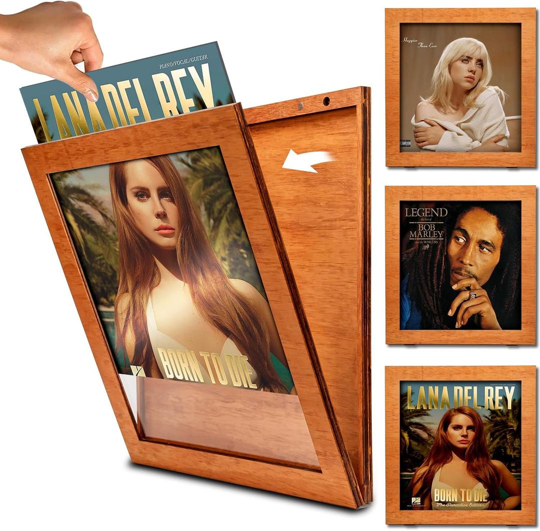 3-Pack Vinyl Record Frame Display for 12x12 Inch, Front Opening Vinyl Record Storage Display, Record Holder for The Wall, LP Cover Display (Brown, 3 Pack)