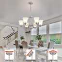 6 Lights Brushed Nickel Dining Room Light Fixture Farmhouse Modern Chandelier Pendant Light Silver Adjustable Ceiling Hanging Lighting with Frosted Glass for Kitchen Island Living Room Foyer, Large