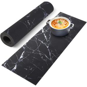 Trivet Table Runner Hot Plates Mat 12 X 40 Inch Heat Resistant Table Protector Waterproof Decorative Farmhouse Kitchen Trivets Counter Heat Proof Placemats for Hot Dishes (Black Marble) 