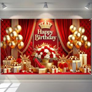 Birthday Party Decorations Happy Birthday Banner Golden Balloon Decoration 71 X 43 Inches Hanging Spiral Decorations for Women and Girls Birthday Princess Party.