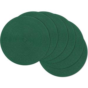 SHACOS Dark Green Round Placemats Set of 6 Cotton Polyester Braided 15 inch Washable Kitchen Dining Table Place Mats Christmas Table Mats for Home Wedding Party Decor