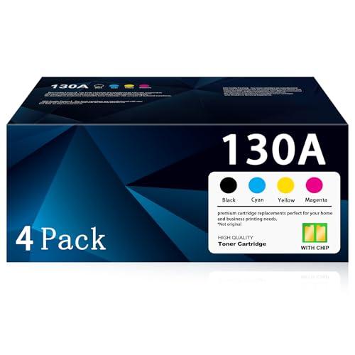 130A Toner Cartridge Remanufactured with Chip Replacement for HP 130A CF350A CF351A CF352A CF353A for Pro Color Pro MFP M176n M176, M177fw M177 Series Printer (B/C/M/Y, 4-Pack)