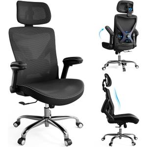 Ergonomic Office Chair-Computer X-Shaped Chair Mesh PU Leather with Adjustable Lumbar Support-Executive Desk Chair High Back with Headrest Flip-Up Arms for Long Hours (Black)