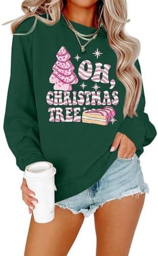 MOUSYA Christmas Sweatshirts Women Christmas Tree Sweater Christmas Party Outfit Xmas Gifts Top Casual Long Sleeve Tops,L
