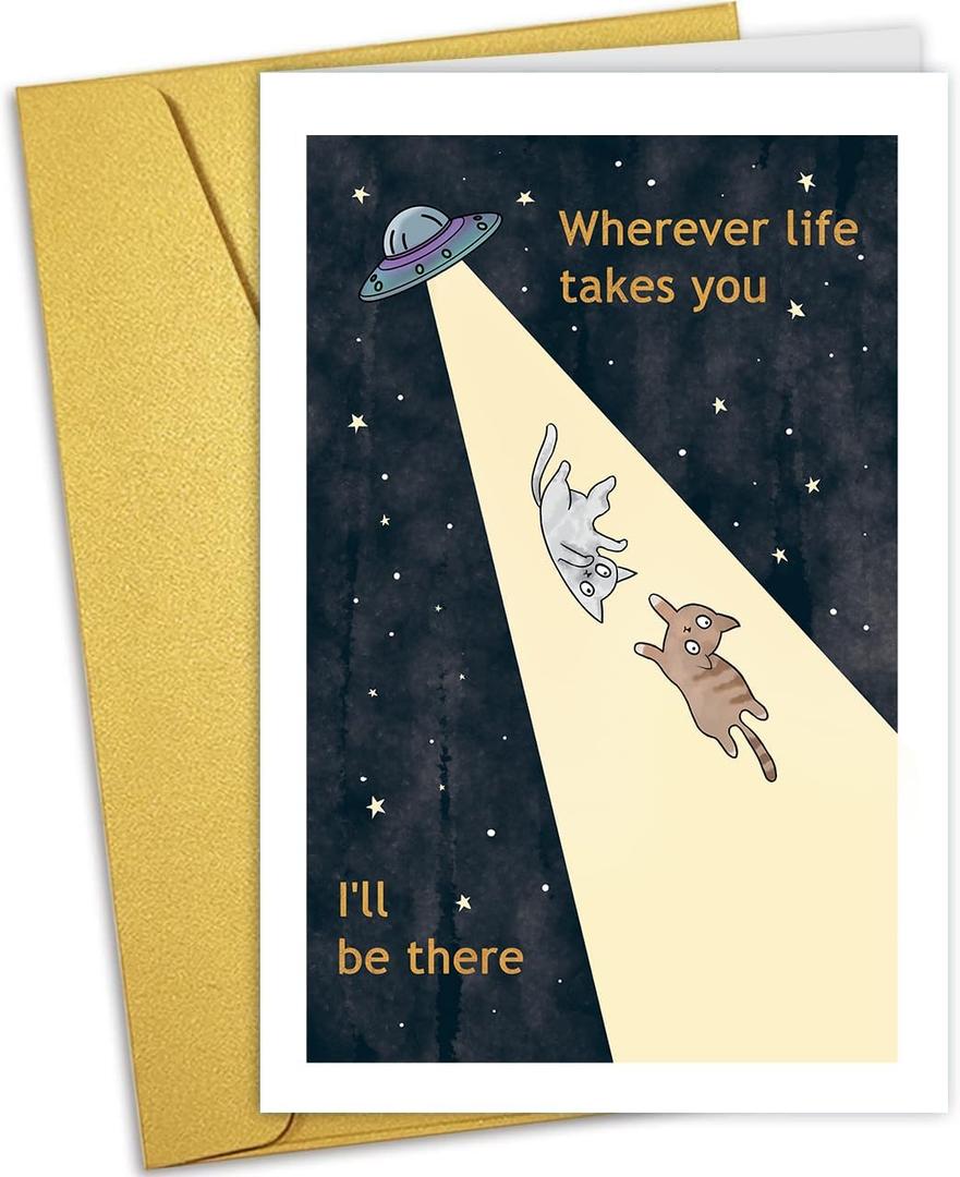 2 x Funny UFO Cat Valentine's Day Card for Him Her, Romantic Valentines Day, Wedding Anniversary, I Love You Card Gift for Husband Wife Boyfriend Girlfriend Partner Couple, Unique Gift for Bestie Friend (#1)