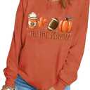 It's Fall Y'all Leopard Plaid Dot Pumpkin Sweatshirt Women's Halloween Long Sleeve Casual Pullover Tops (S)