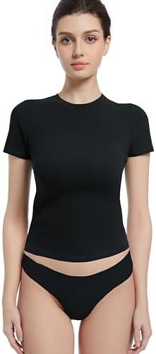 Abonlen Crewneck Short Sleeve T Shirts for Women Fitted Basic TeesY2k Going Out Tops, Size: Small