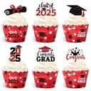 Graduation Cupcake Decorations Cupcake Toppers Wrappers 2025 Congrats Grad Set of 36 Graduation Party Supplies Red