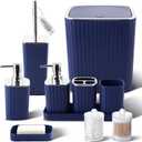 XLHOMO Navy Blue Bathroom Accessories Set - Gorgeous Bathroom Set, 10PC Bathroom Accessory Set, Toilet Brush, Trash Can, Qtip Holder & Soap Dispenser