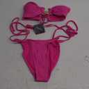 ZAFUL Metal Ring Bandeau Bikini Set Tie Side Bathing Suit High Cut 2 Piece Swimsuit Cutout Swimwear Rose Red Small