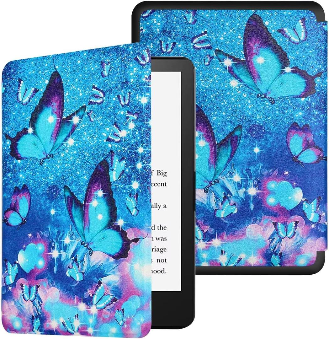 Compatible with 6" New Kindle 11th Generation Case 2024/2022 Release, Hand Strap Slim Hard Plastic Cover with Smart Auto Wake/Sleep for Amazon Kindle 11th Generation 2024/2022, Blue Butterfly