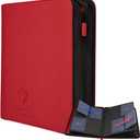 Card Guardian - Toploader 4 Pocket Premium Binder with Zipper for 160 Cards - Side Loaded Pockets - Compatible with Sports and Trading Cards TCG (Red)
